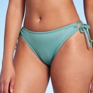 NWT Shade & Shore Side Tie Green Bikini Bottoms Swimsuit Low Rise Medium Seat XL